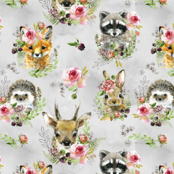 French Terry - Waldtiere hellgrau meliert